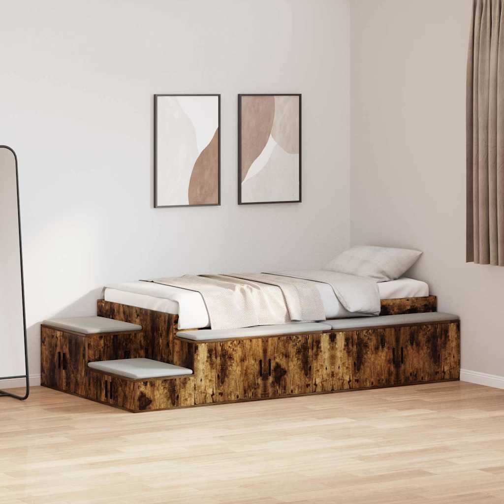 Storage Bed Frame with Storage Smoked Oak 90 cm Engineered Wood