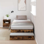 Storage Bed Frame with Drawer Smoked Oak 80 cm Engineered Wood