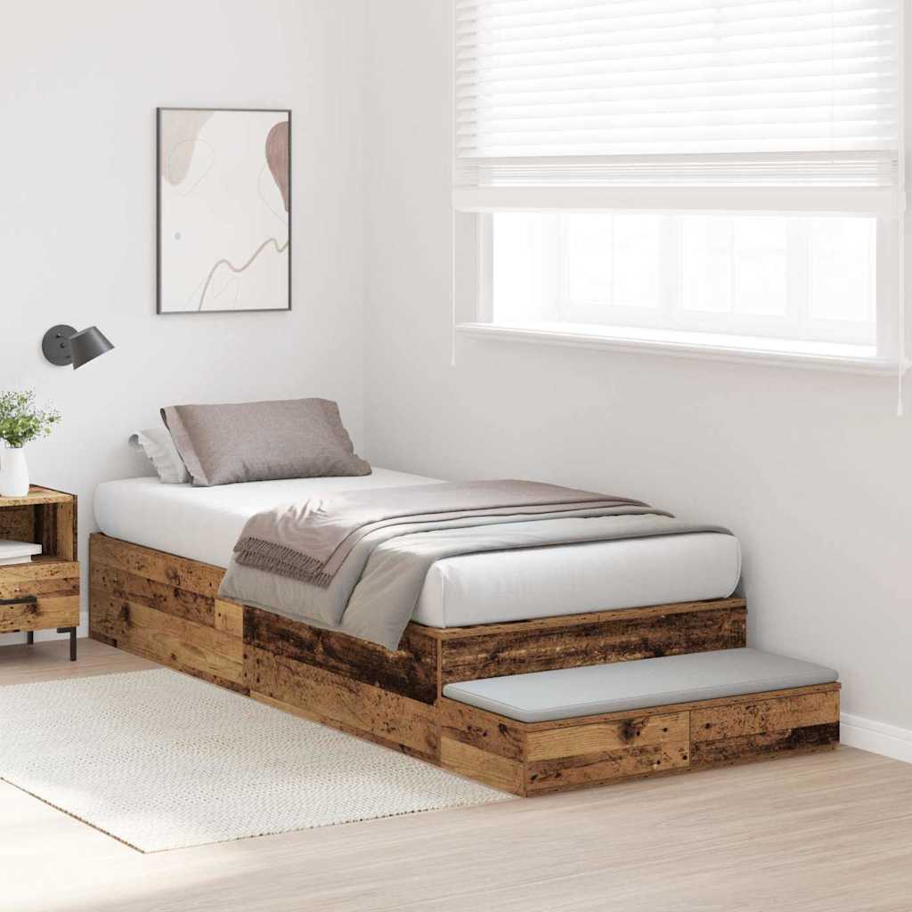 Storage Bed Frame with Drawer Old Wood 80 cm Engineered Wood