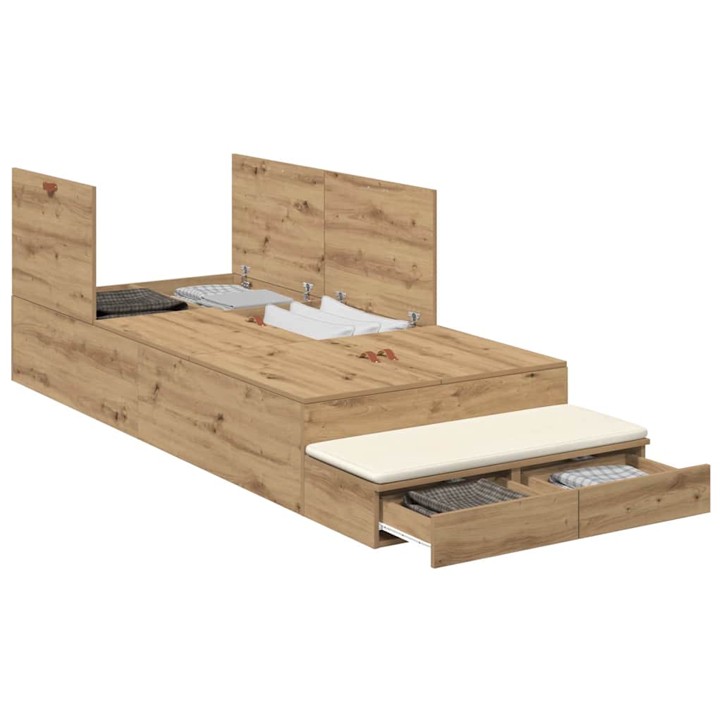 Storage Bed Frame with Drawer Artisan Oak 80 cm Engineered Wood