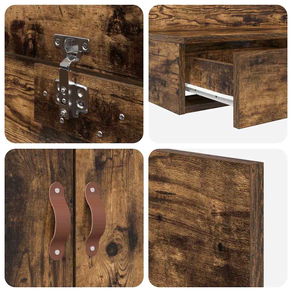 Storage Bed Frame with Drawer Smoked Oak 90 cm Engineered Wood