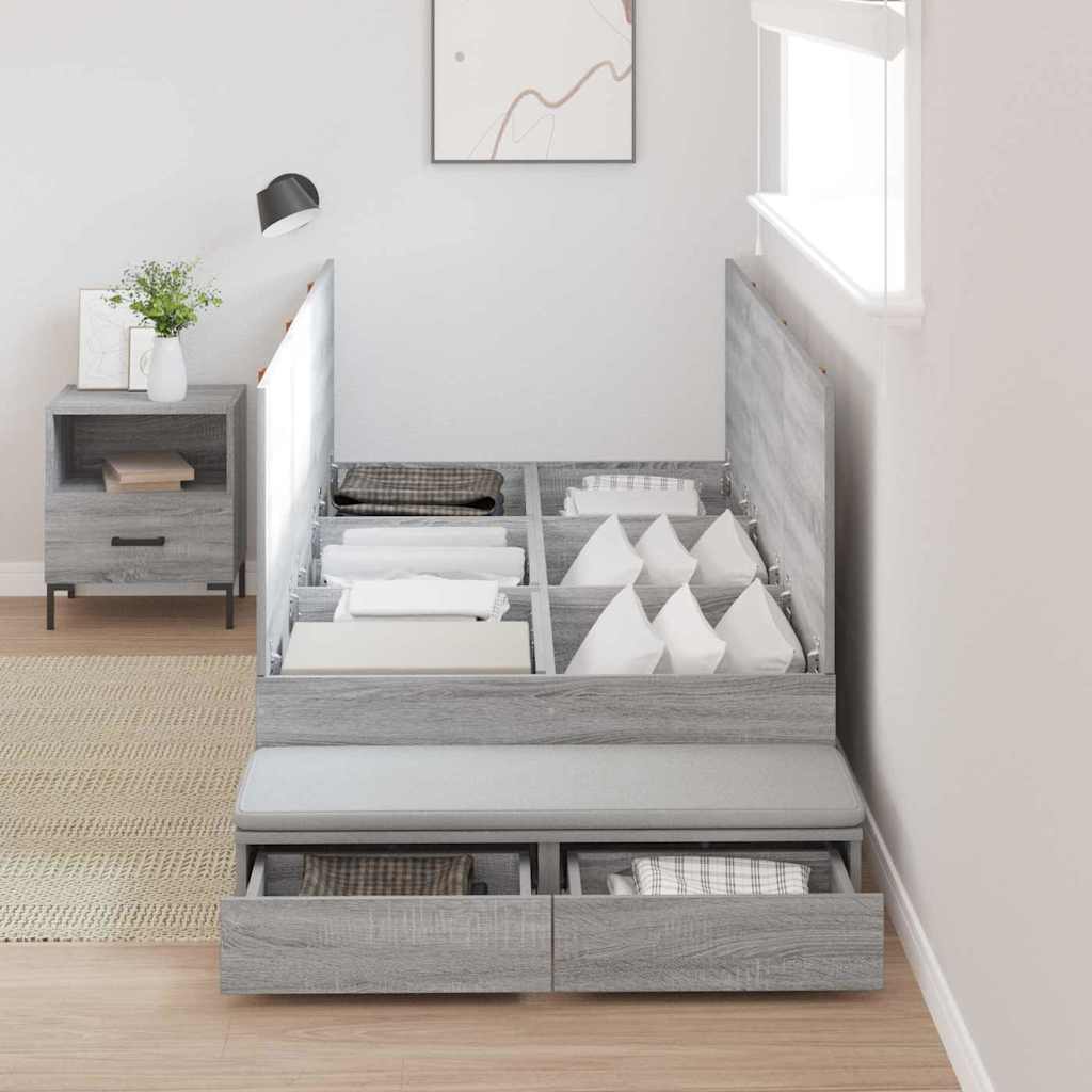 Storage Bed Frame with Drawer Grey Sonoma 90 cm Engineered Wood