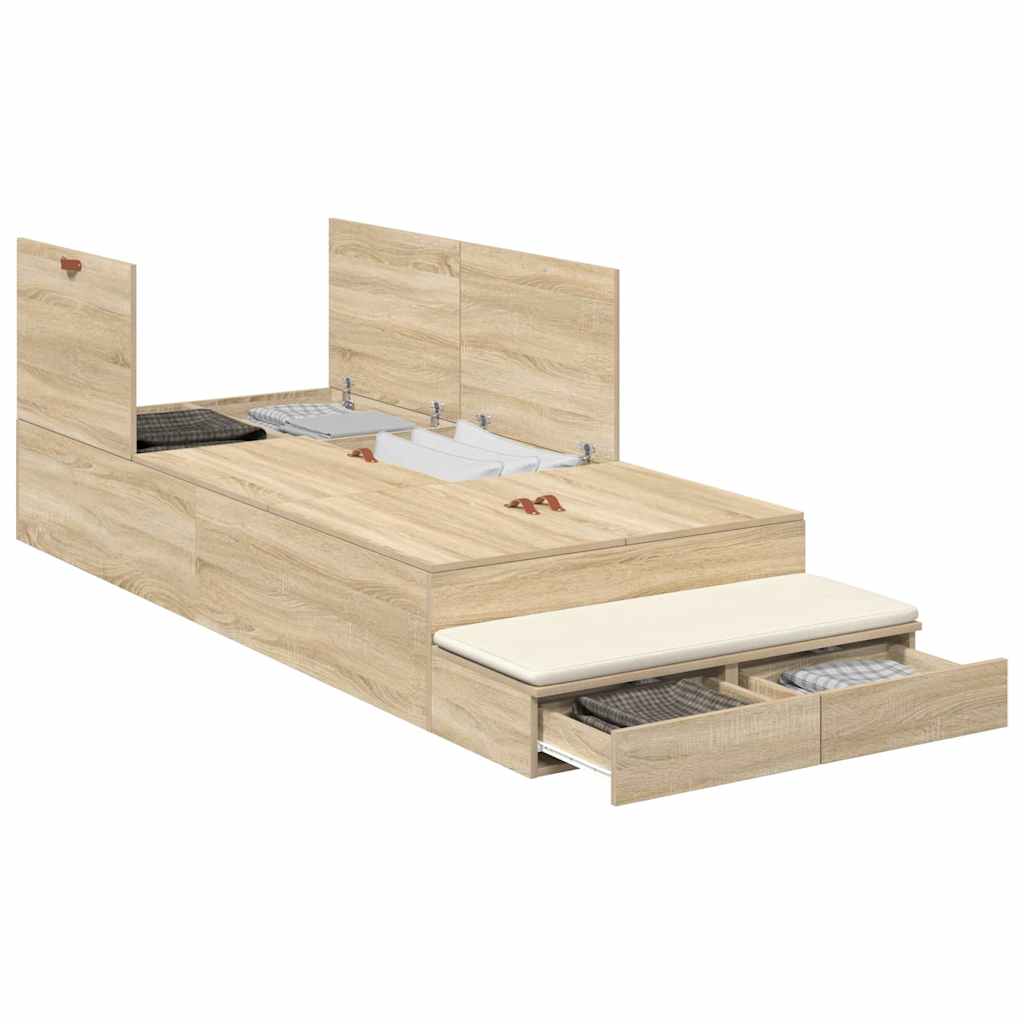 Storage Bed Frame with Drawer Sonoma Oak 100 cm Engineered Wood