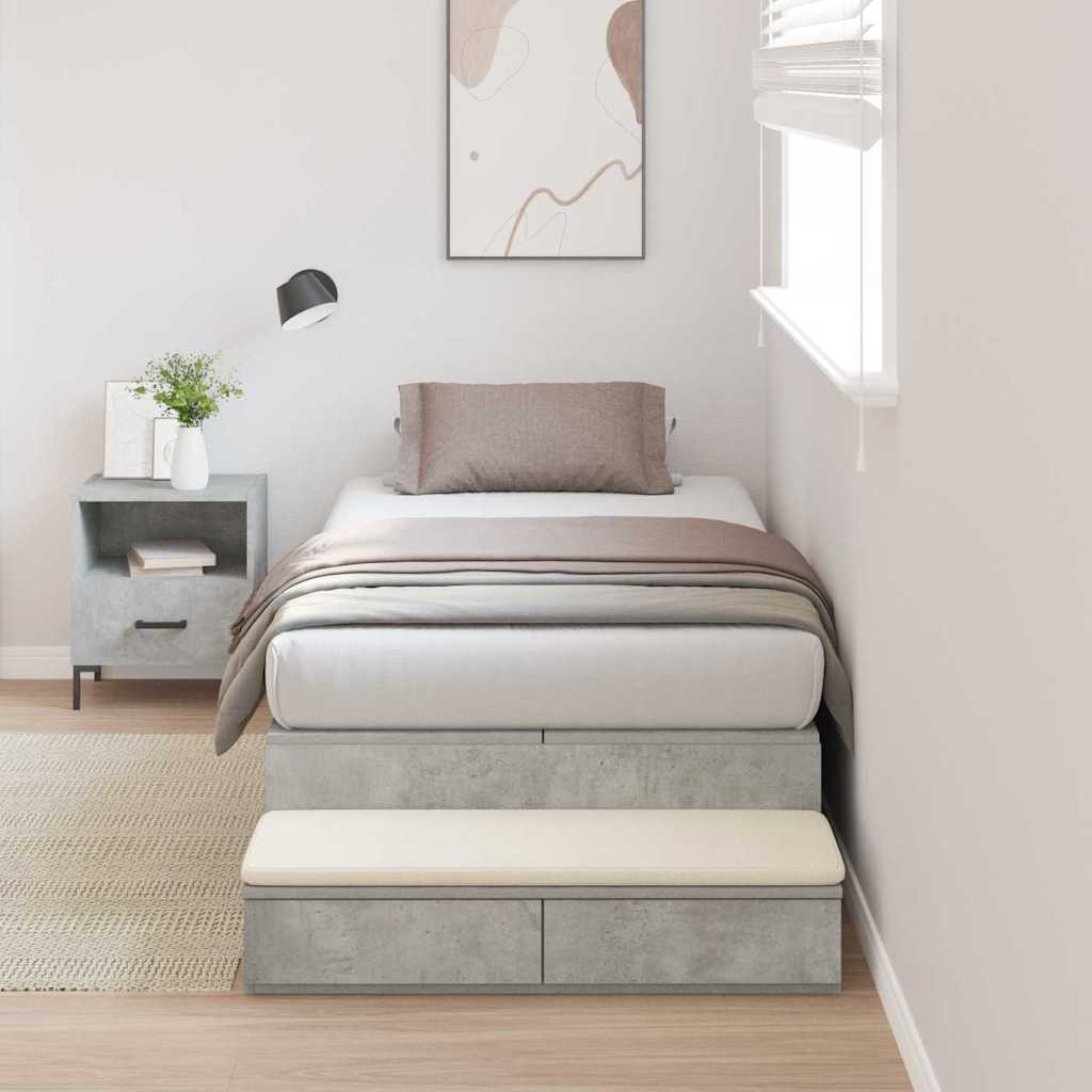 Storage Bed Frame Concrete Grey 100 cm Engineered Wood