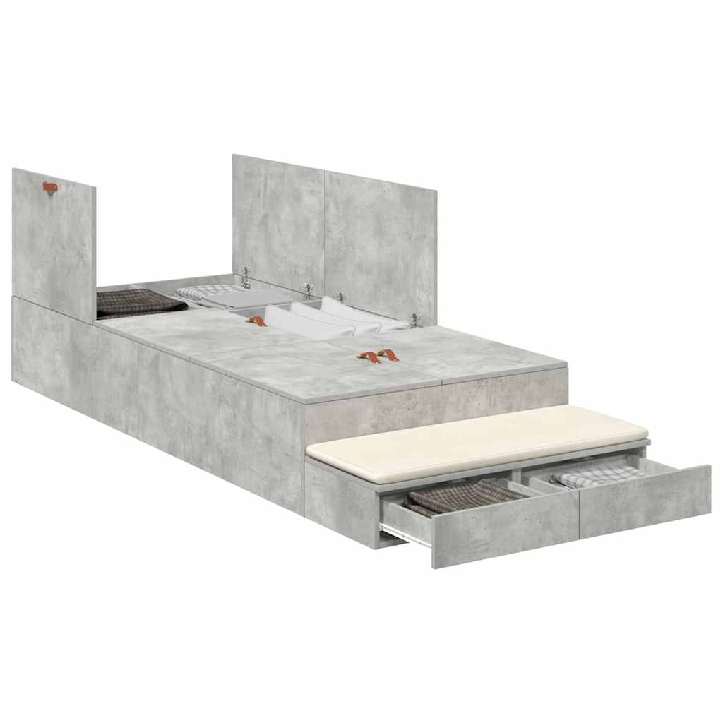 Storage Bed Frame Concrete Grey 100 cm Engineered Wood