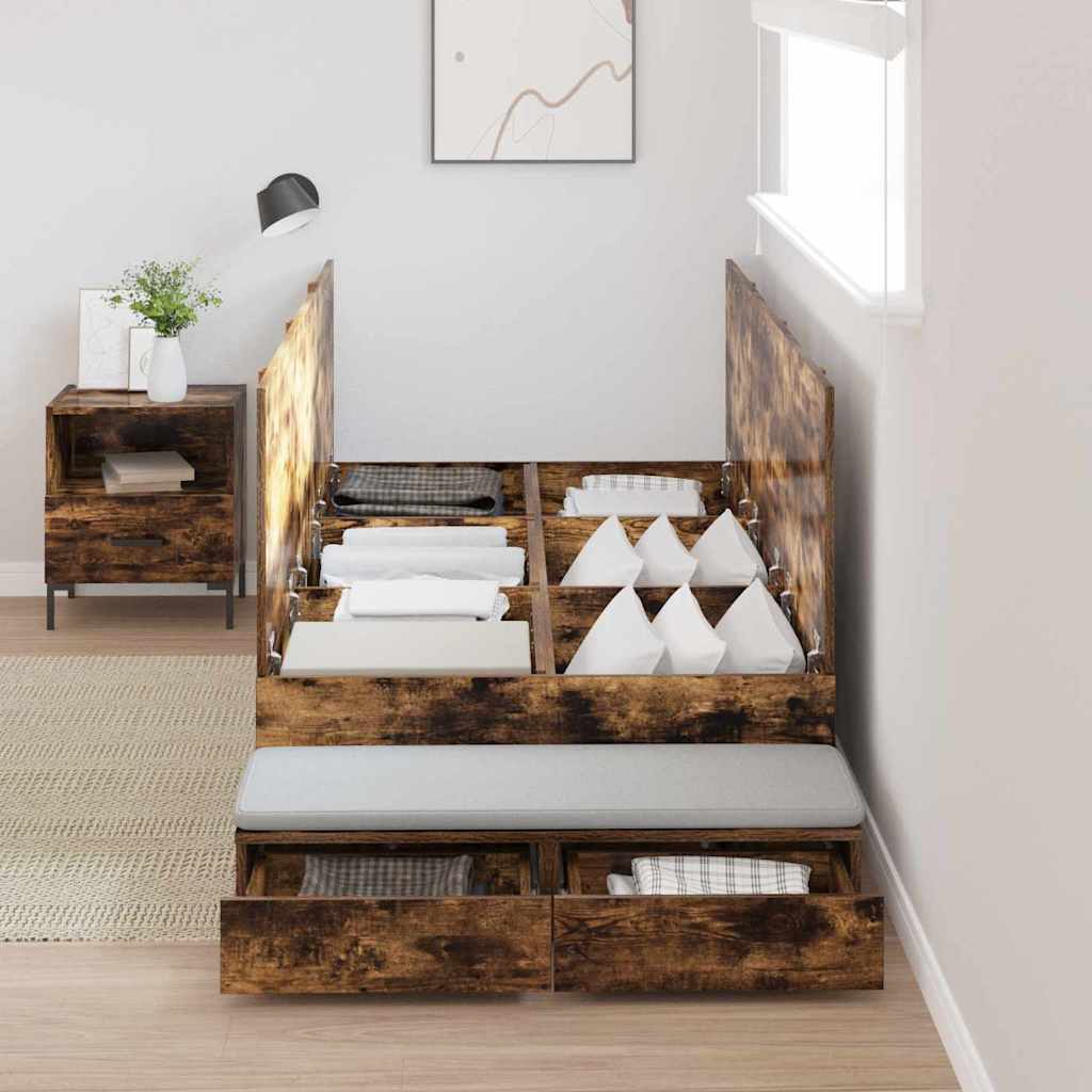 Storage Bed Frame with Drawer Smoked Oak 100 cm Engineered Wood