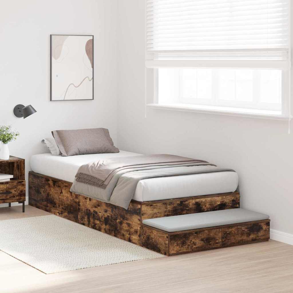 Storage Bed Frame with Drawer Smoked Oak 100 cm Engineered Wood