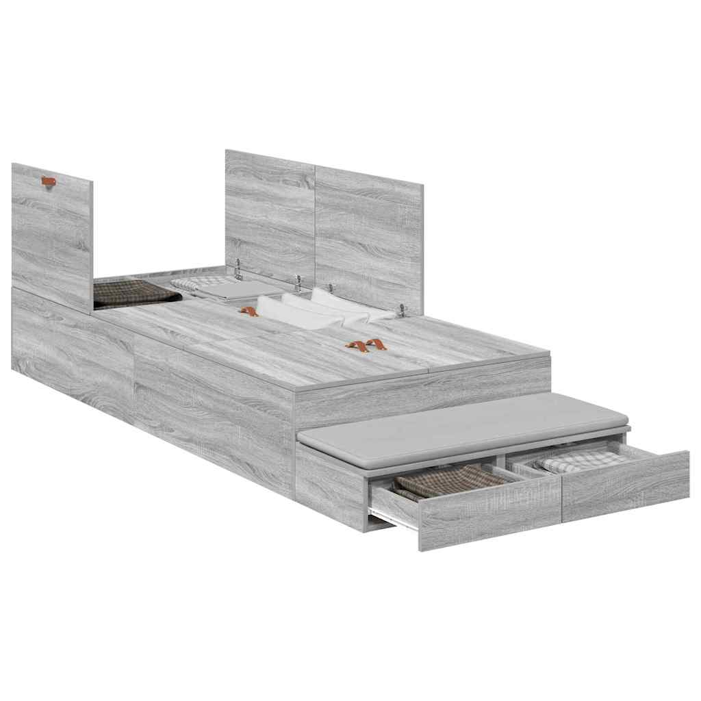 Storage Bed Frame Grey Sonoma 100 cm Engineered Wood