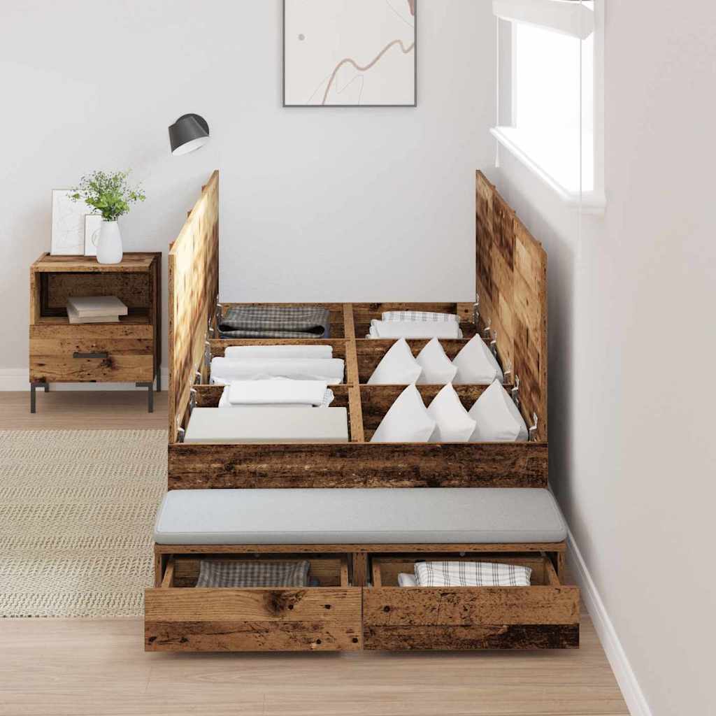 Storage Bed Frame with Drawer Old Wood 100 cm Engineered Wood