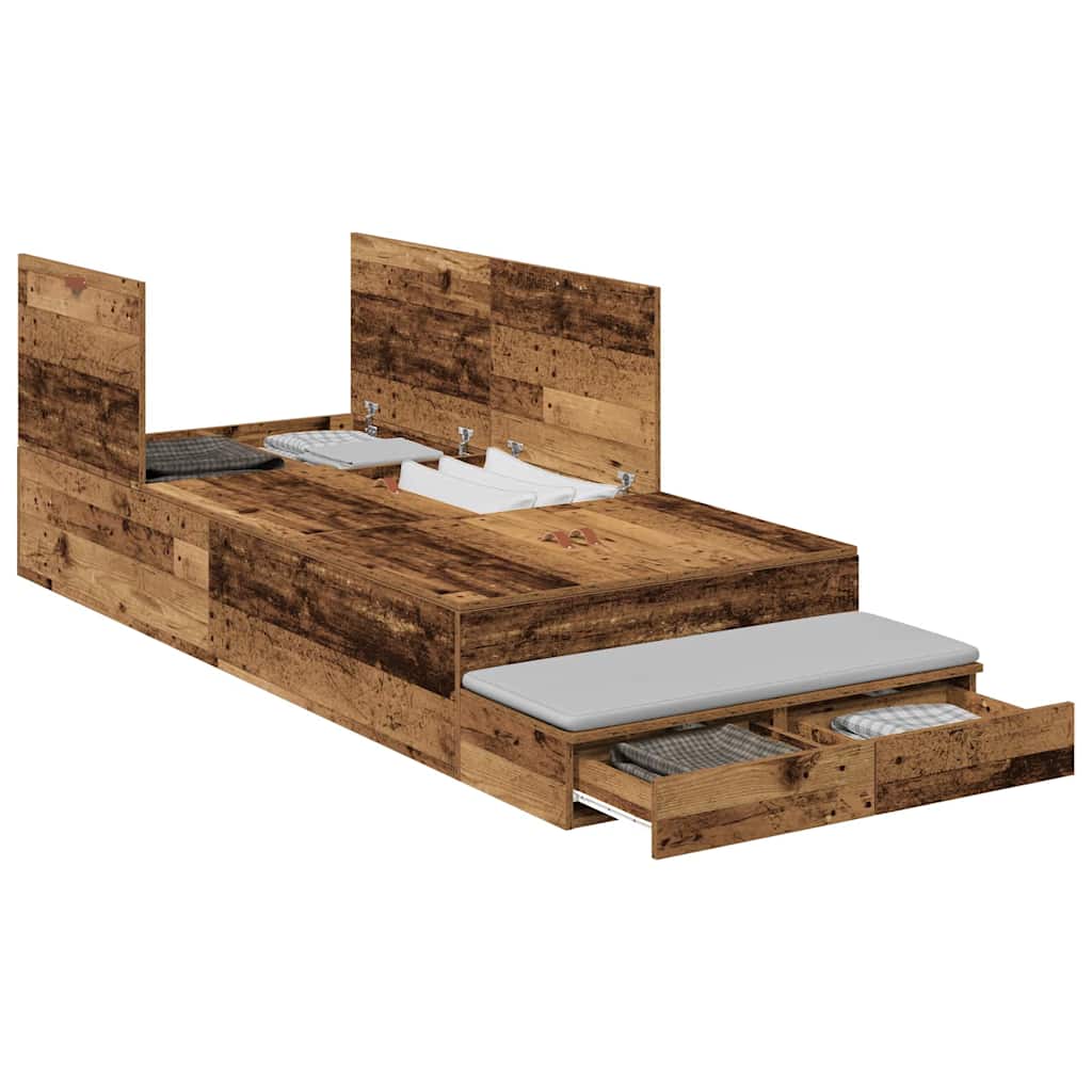 Storage Bed Frame with Drawer Old Wood 100 cm Engineered Wood