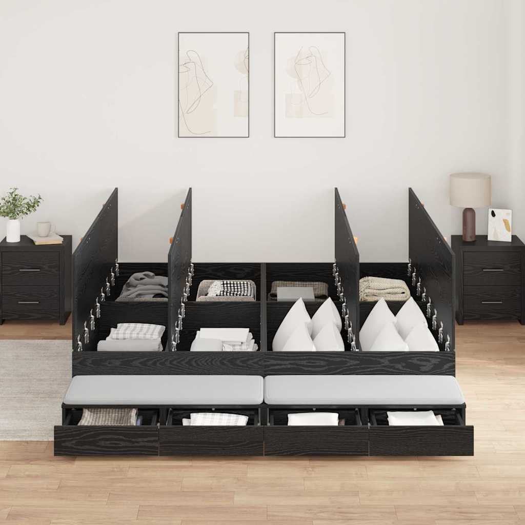 Storage Bed Frame with Drawer Black Oak 200 cm Engineered Wood