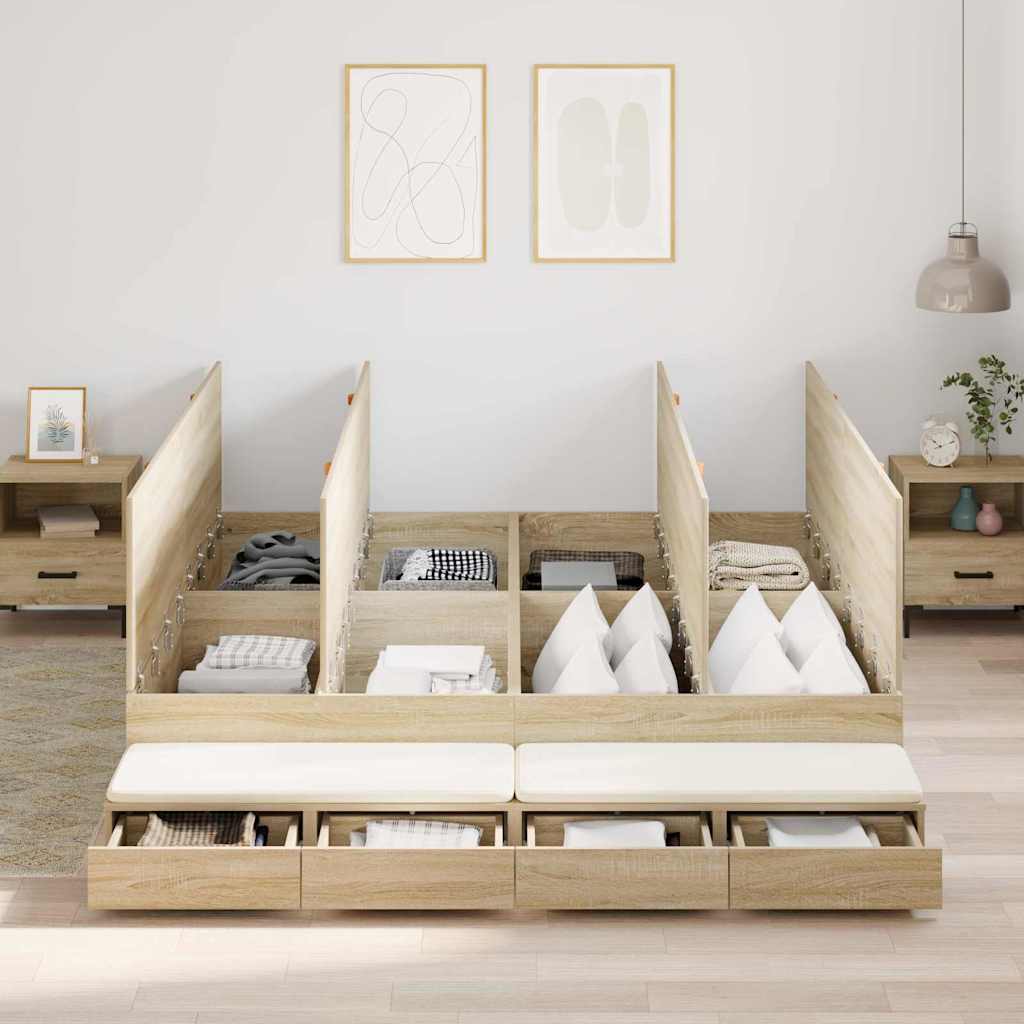 Storage Bed Frame with Drawer Sonoma Oak 200 cm Engineered Wood