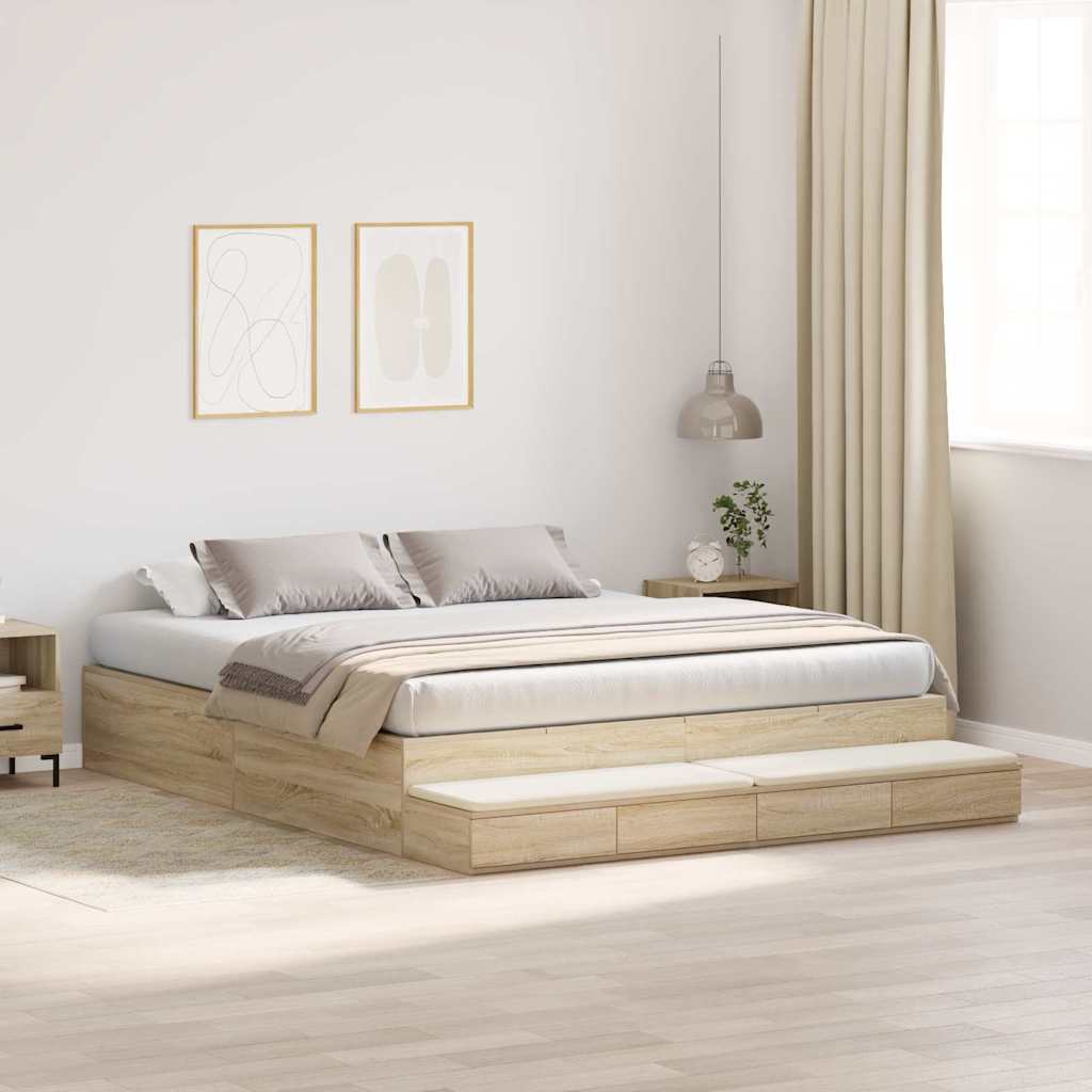 Storage Bed Frame with Drawer Sonoma Oak 200 cm Engineered Wood