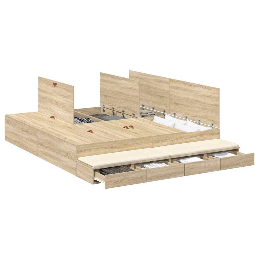 Storage Bed Frame with Drawer Sonoma Oak 200 cm Engineered Wood
