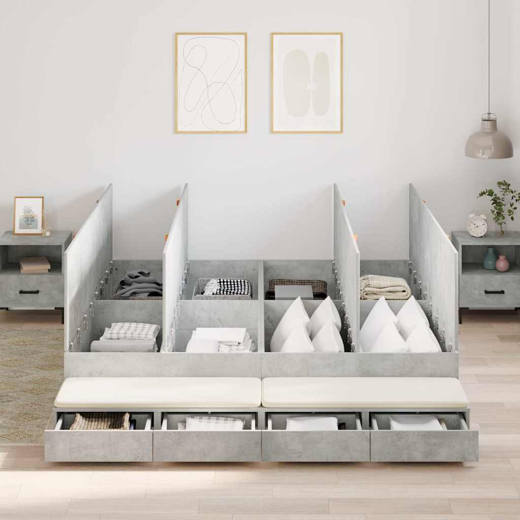 Storage Bed Frame Concrete Grey 200 cm Engineered Wood