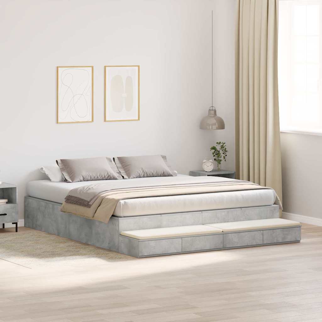 Storage Bed Frame Concrete Grey 200 cm Engineered Wood