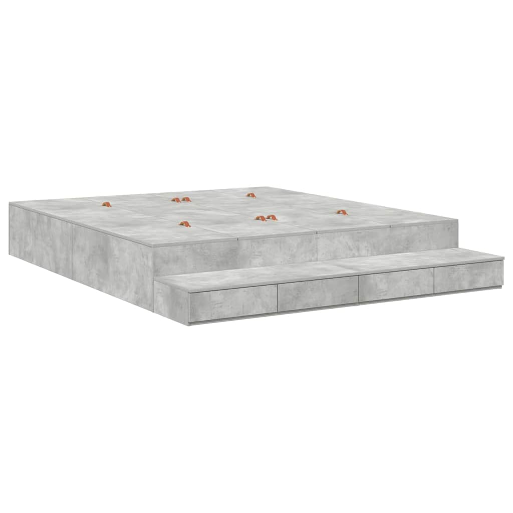 Storage Bed Frame Concrete Grey 200 cm Engineered Wood