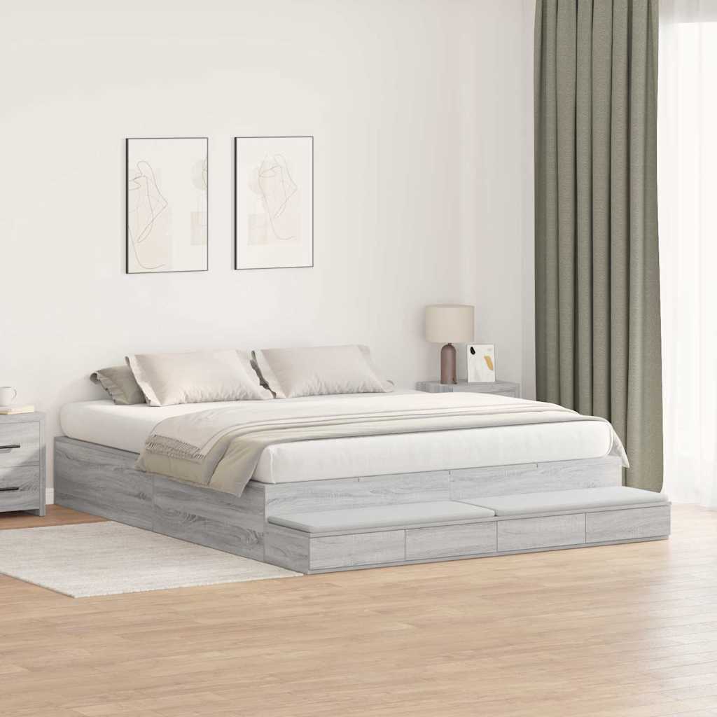 Storage Bed Frame Grey Sonoma 200 cm Engineered Wood