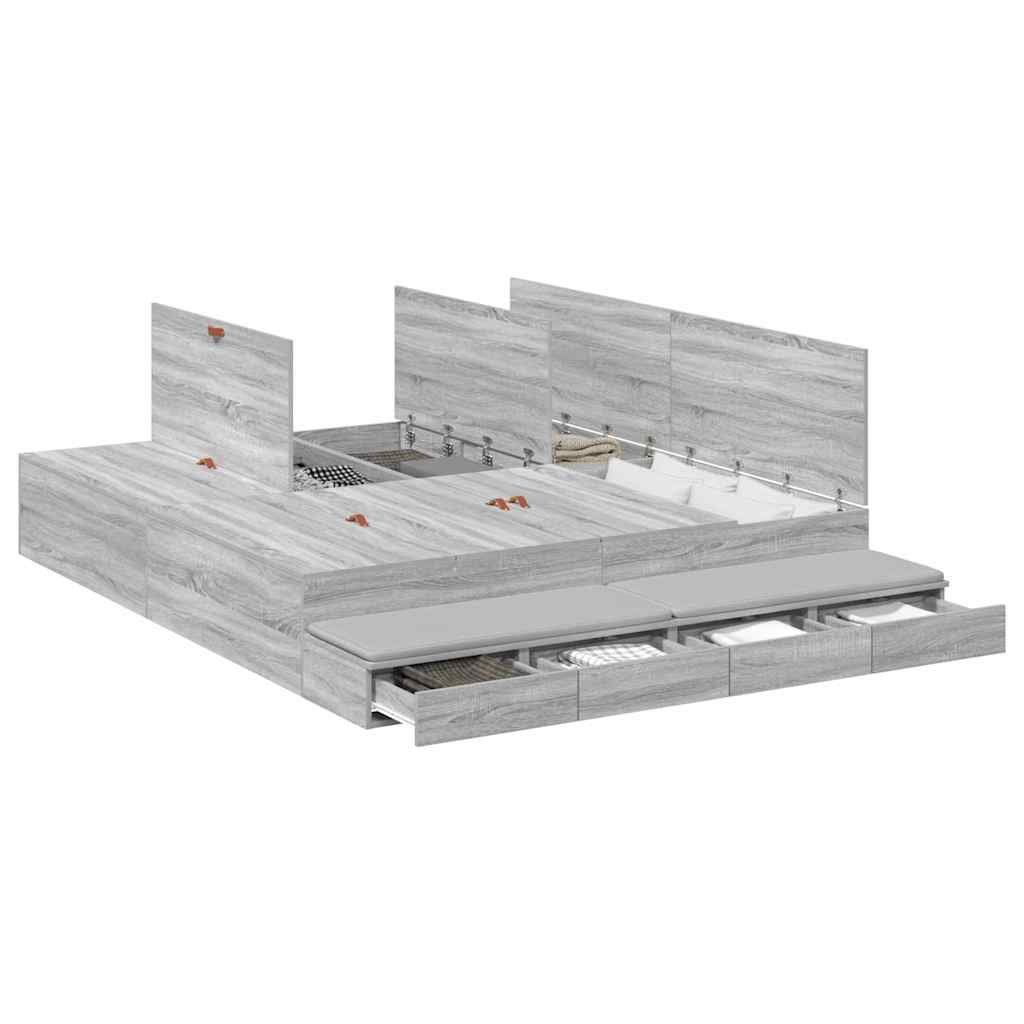 Storage Bed Frame Grey Sonoma 200 cm Engineered Wood