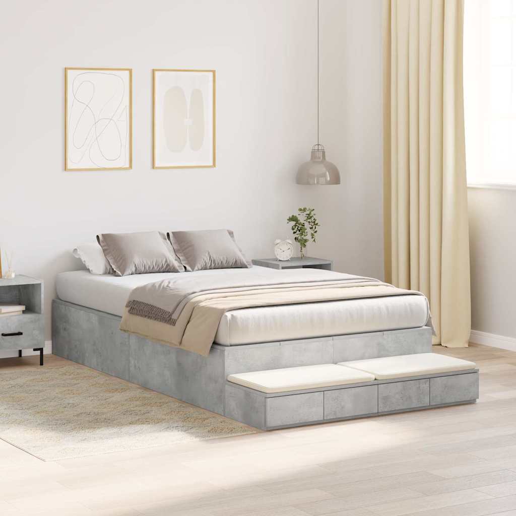 Storage Bed Frame Concrete Grey 120 cm Engineered Wood