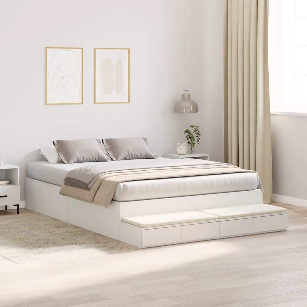 Storage Bed Frame with Drawer White 140 cm Engineered Wood