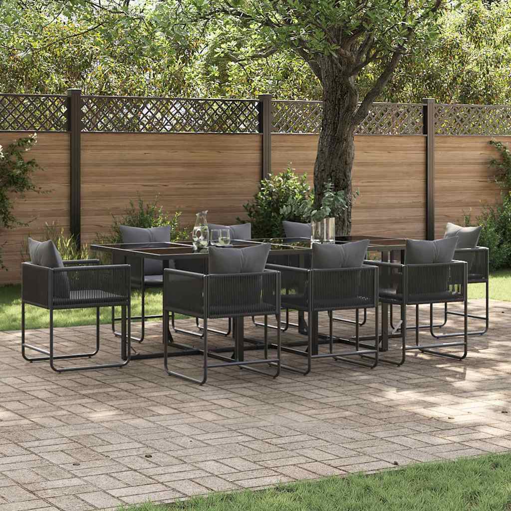 Garden Dining Set 9 pcs Black Steel