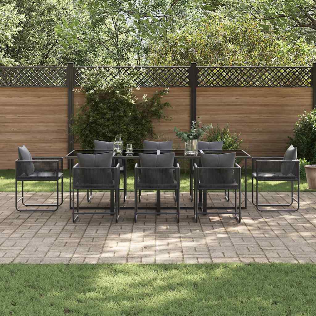 Garden Dining Set 9 pcs Black Steel