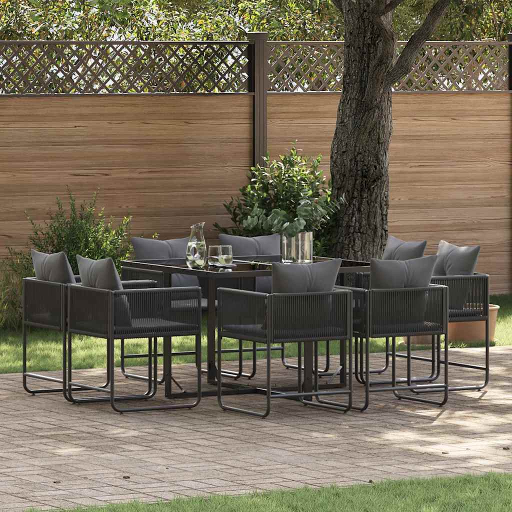 Garden Dining Set 9 pcs Black Steel