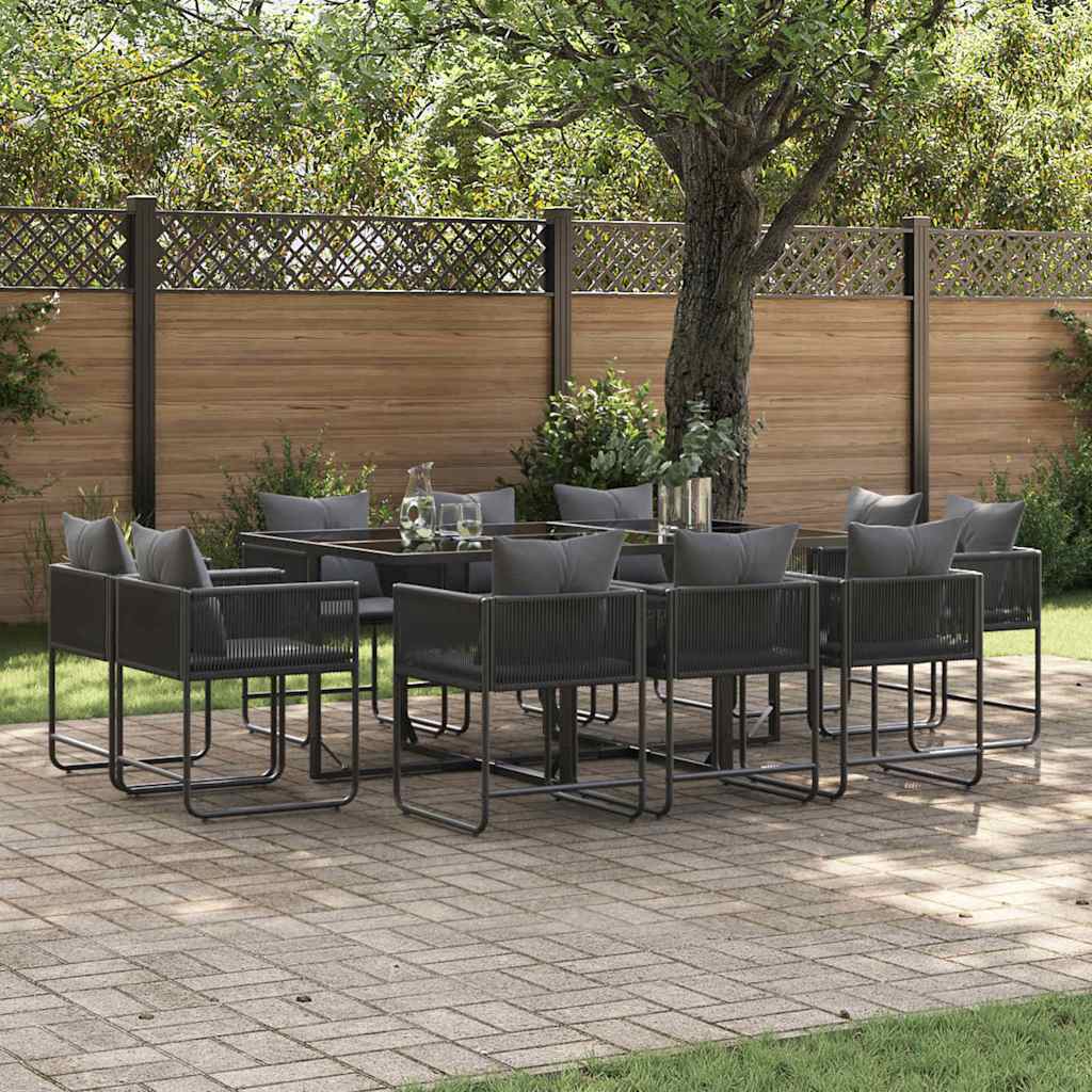Garden Dining Set 11 pcs Black Steel