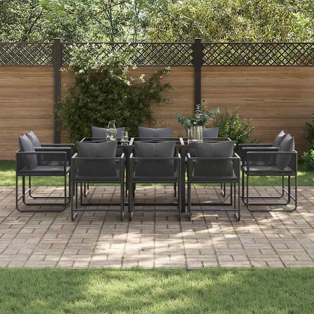 Garden Dining Set 11 pcs Black Steel