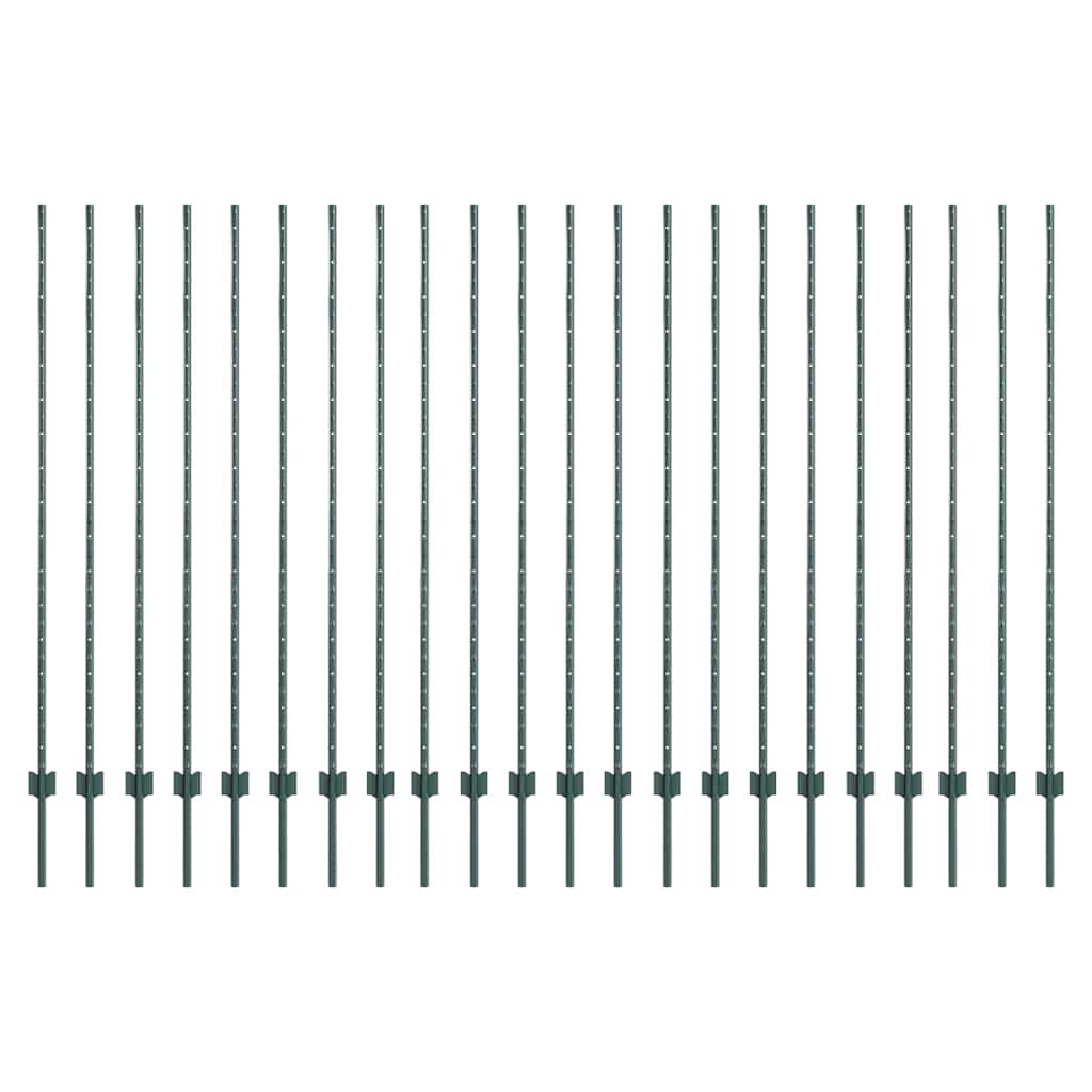 Fence Post 22 pcs Green 200 cm Steel