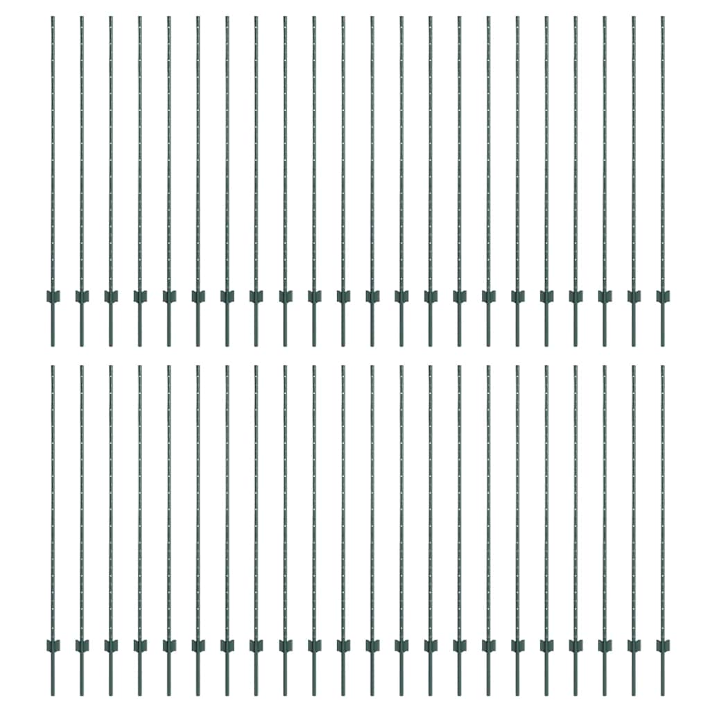 Fence Post 44 pcs Green 200 cm Steel