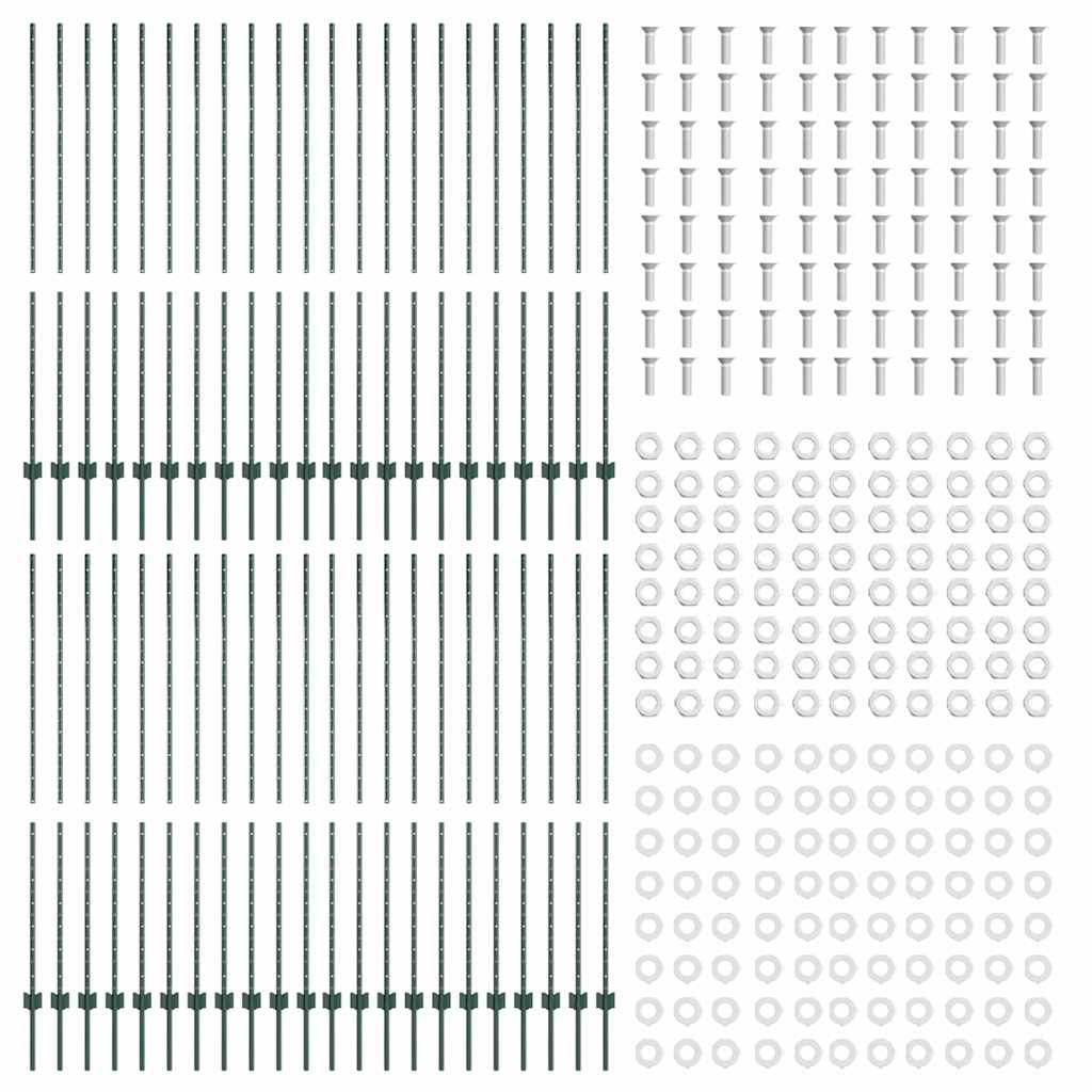 Fence Post 44 pcs Green 200 cm Steel