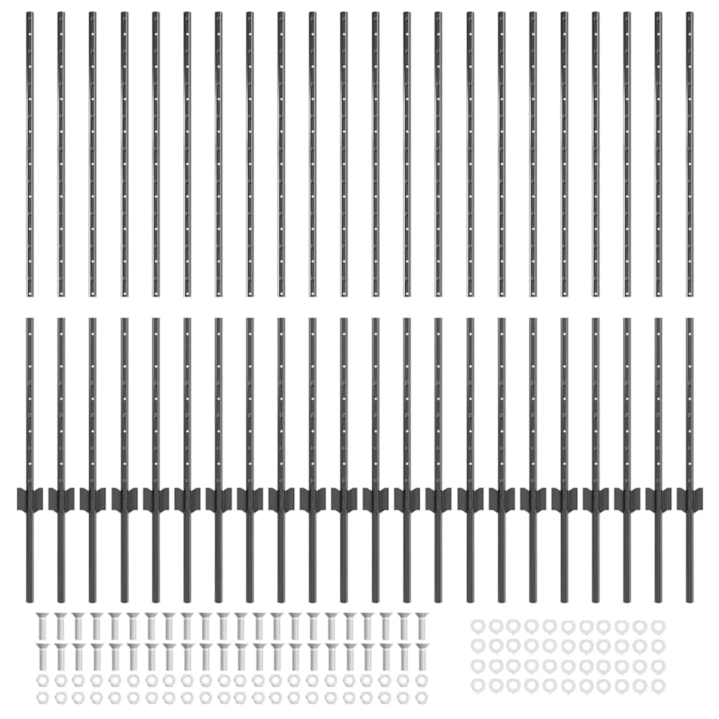 Fence Post 22 pcs Grey 160 cm Steel