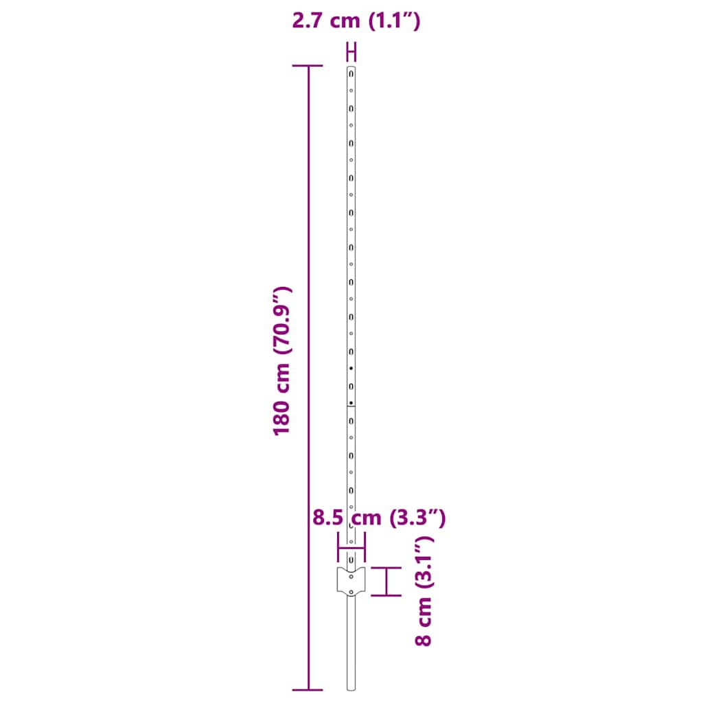 Fence Post 44 pcs Grey 180 cm Steel