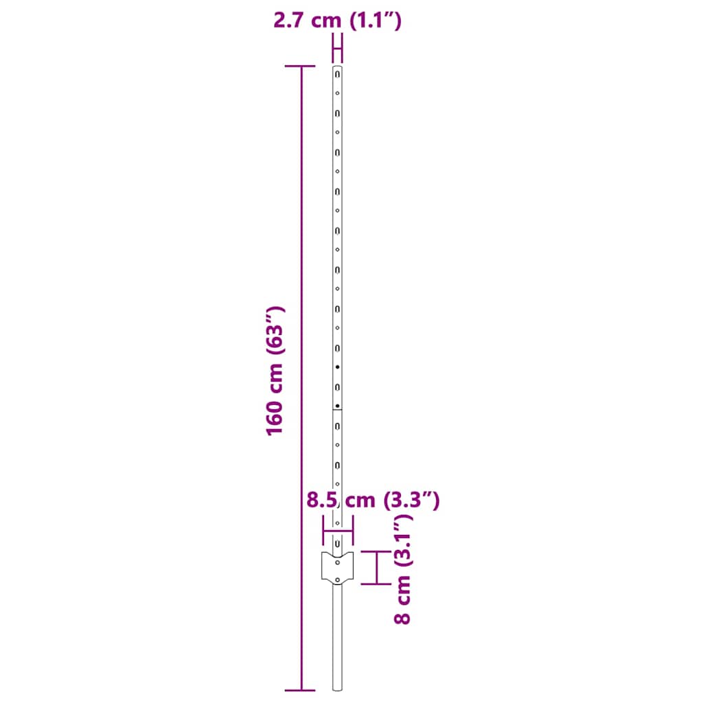 Fence Post 22 pcs Silver 160 cm Steel