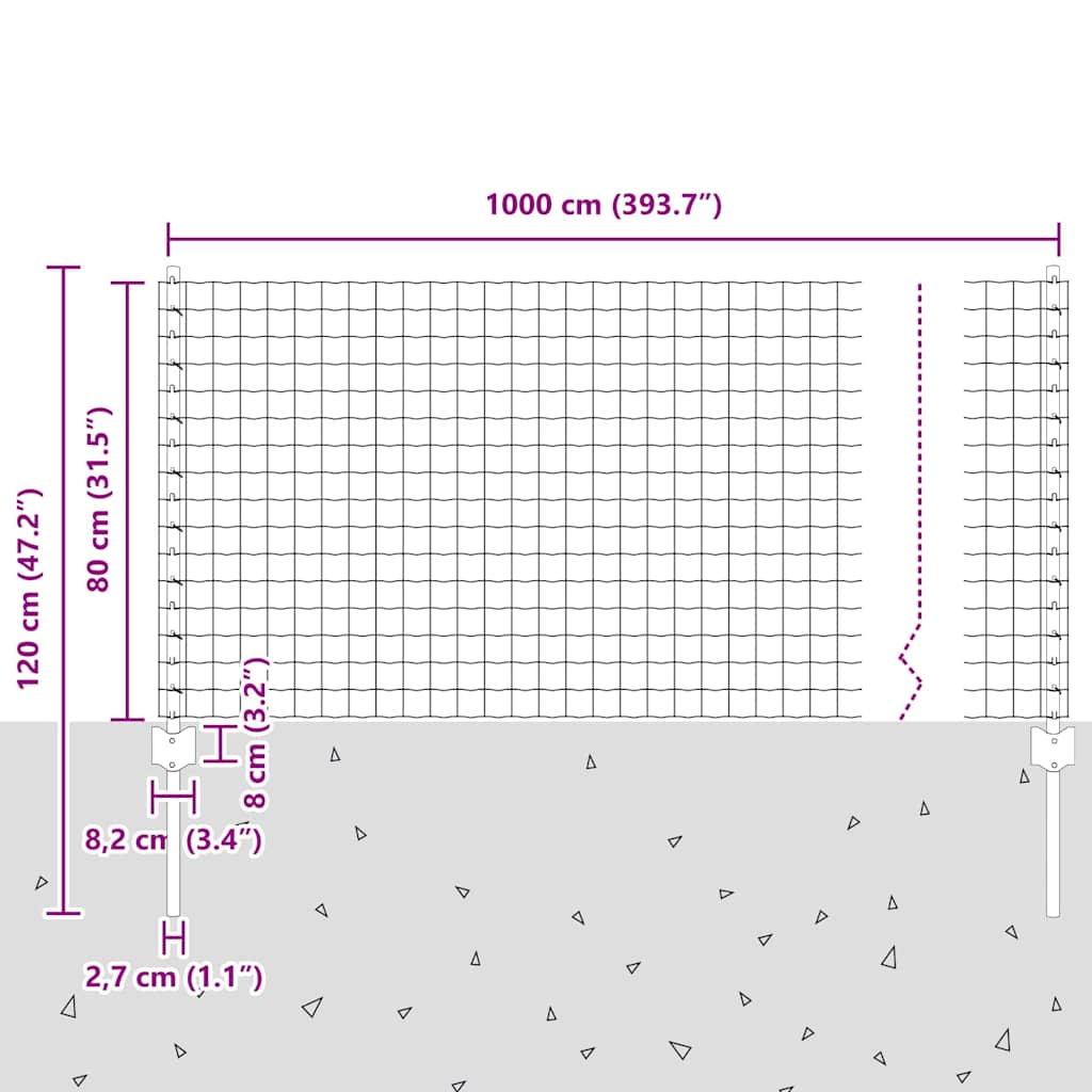 Fence with Post Green 0.8 x 10 m Steel and PVC