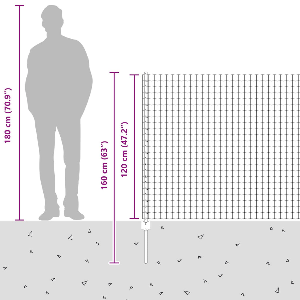 Fence with Post Silver 1.2 x 10 m Steel