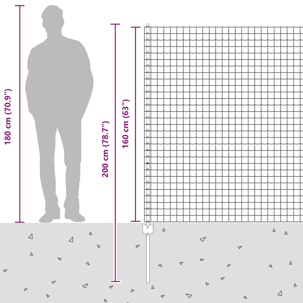 Fence with Post Silver 1.6 x 10 m Steel