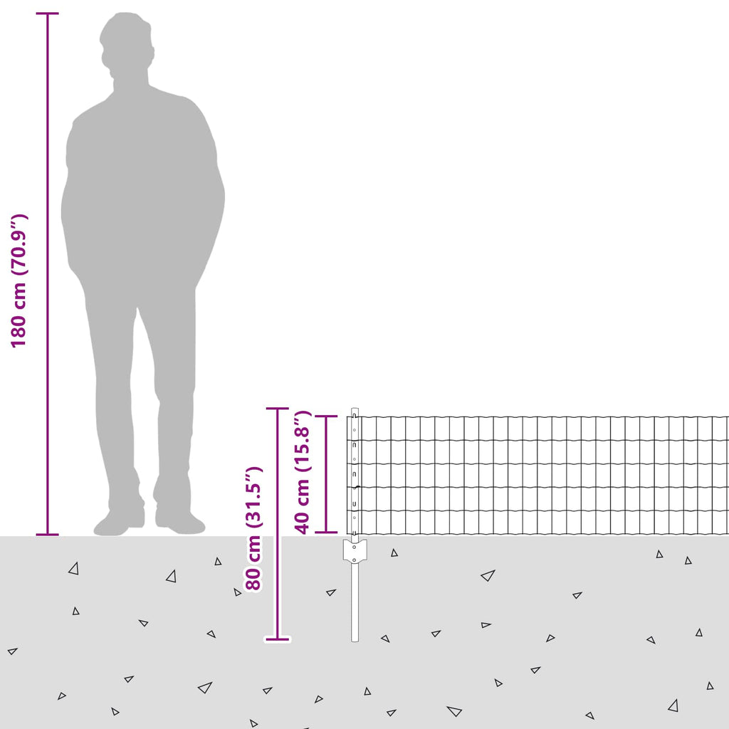 Fence with Post Silver 0.4 x 10 m Steel