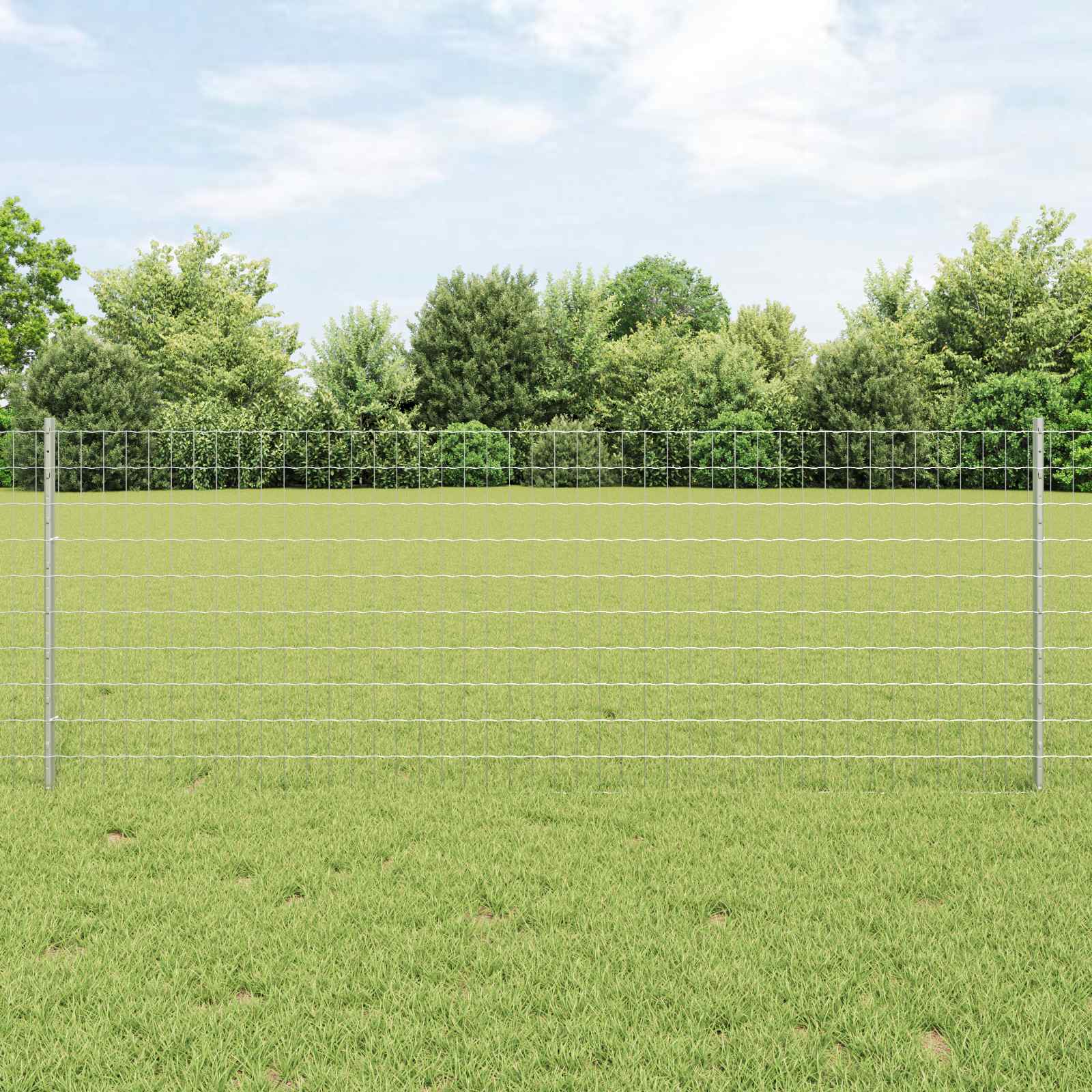 Fence with Post Silver 0.8 x 10 m Steel