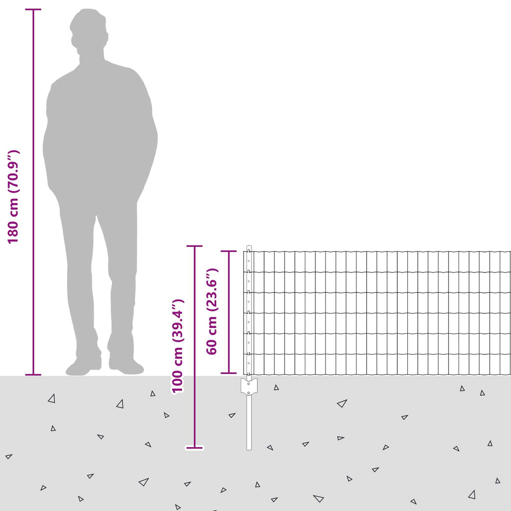 Fence with Post Silver 0.6 x 10 m Steel