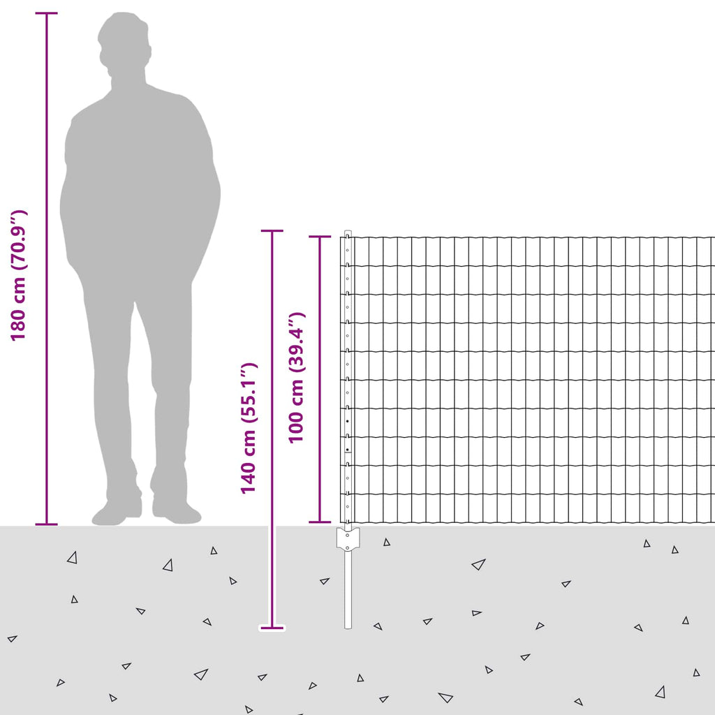 Fence with Post Silver 1 x 10 m Steel