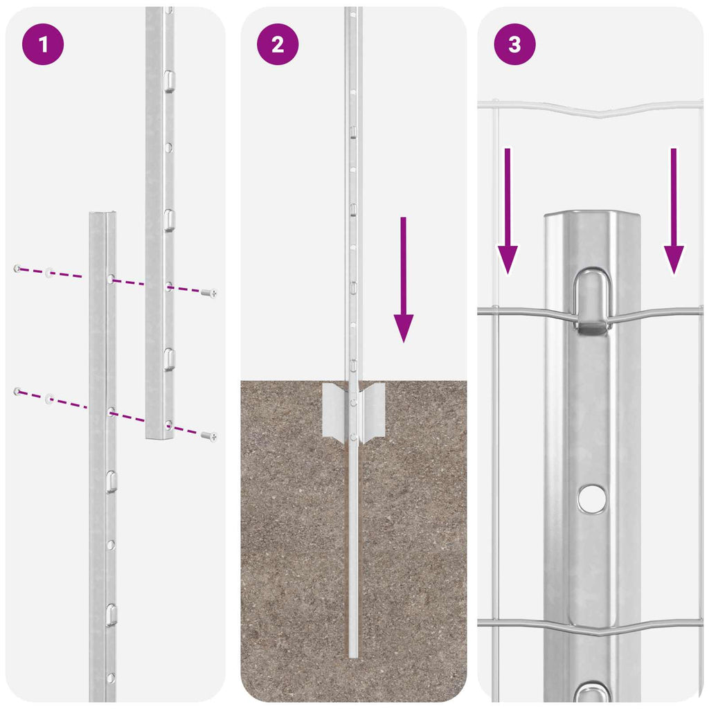 Fence with Post Silver 1.2 x 10 m Steel
