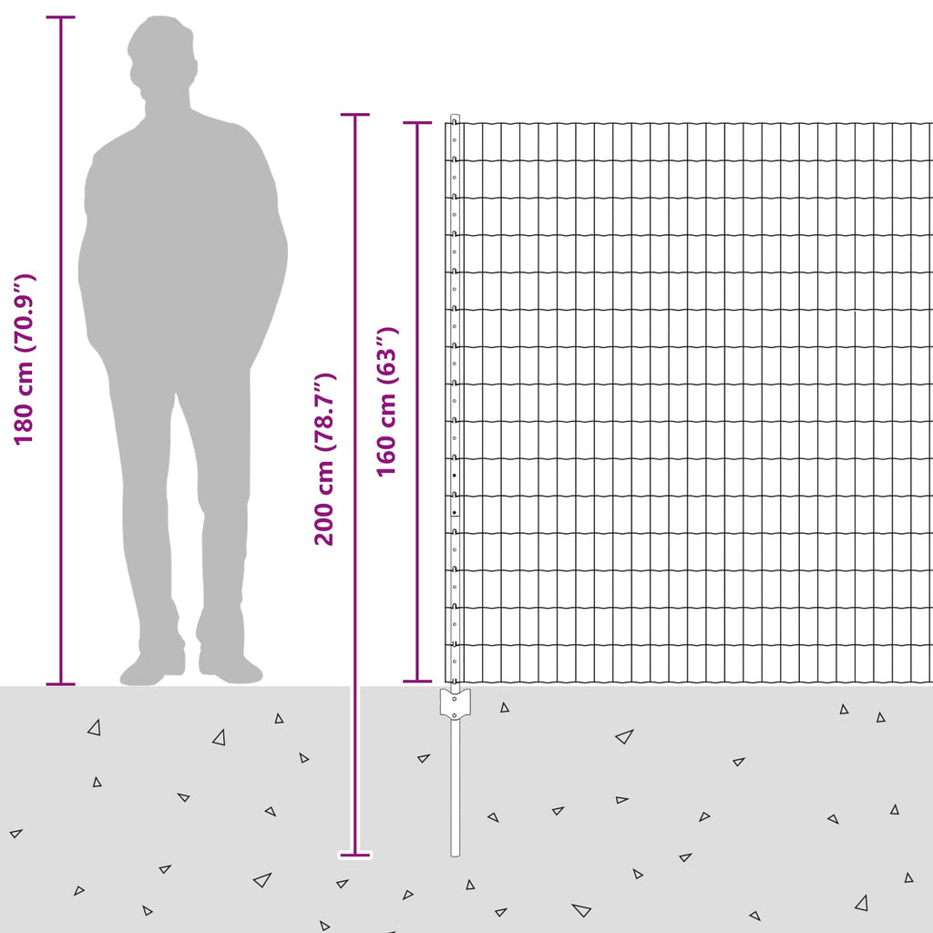 Fence with Post Silver 1.6 x 10 m Steel