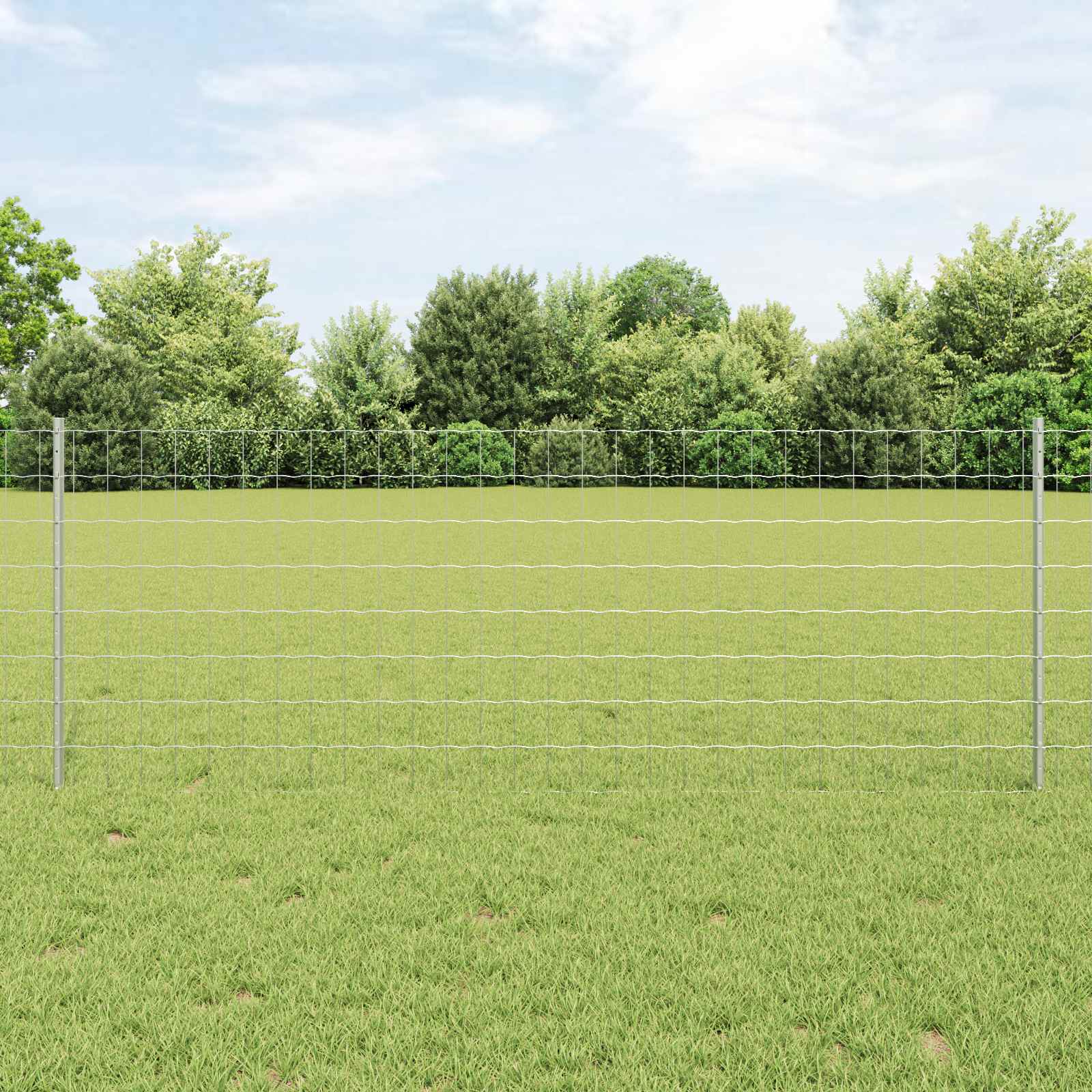 Fence with Post Silver 0.8 x 10 m Steel