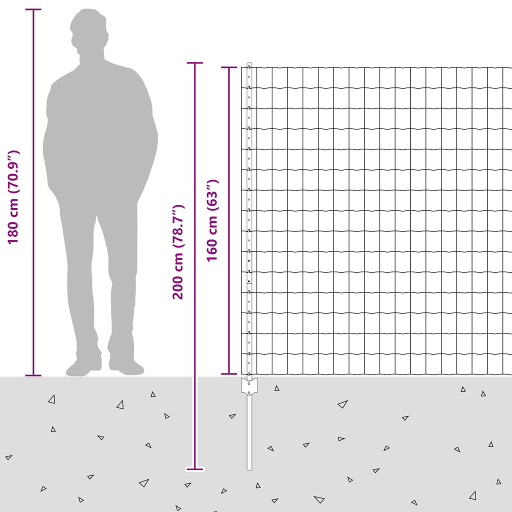 Fence with Post Silver 1.6 x 10 m Steel