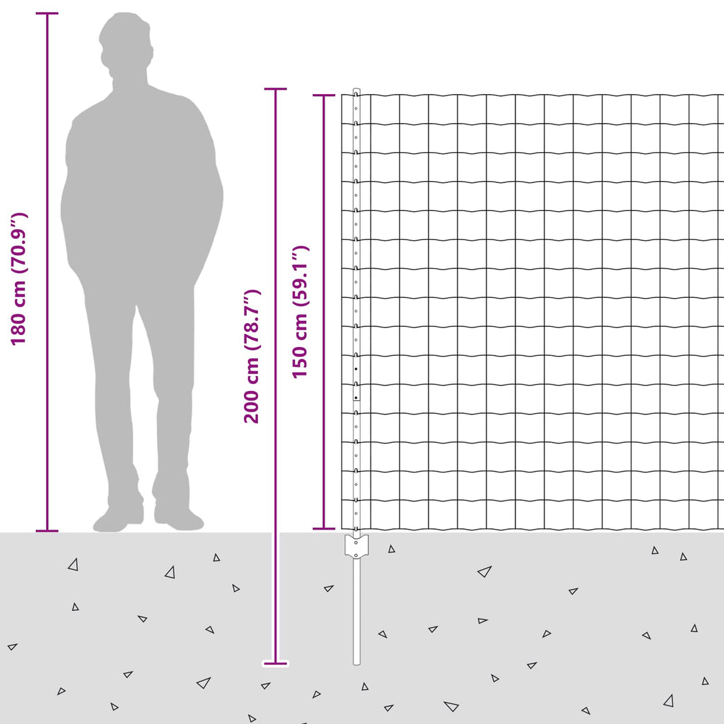 Fence with Post Silver 1.5 x 10 m Steel