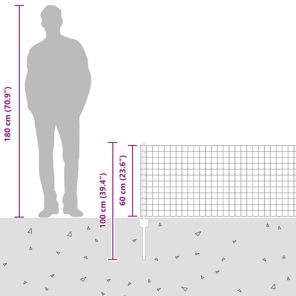 Fence with Post Silver 0.6 x 25 m Steel
