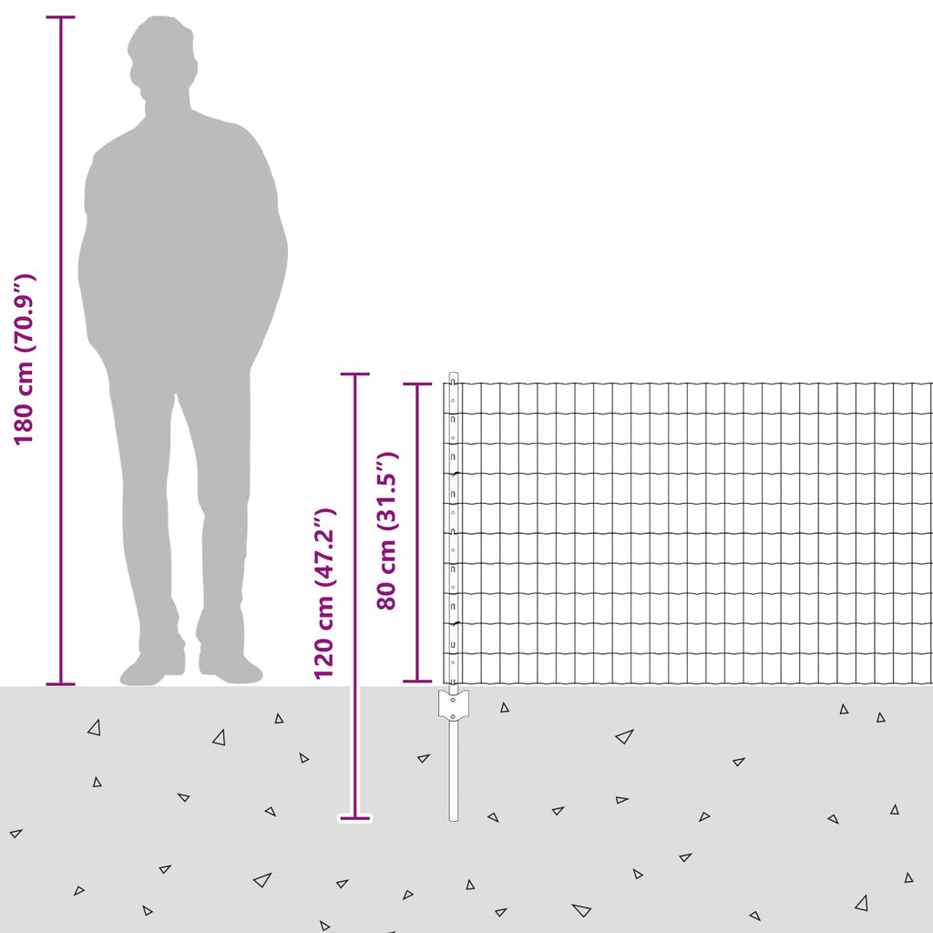 Fence with Post Silver 0.8 x 25 m Steel